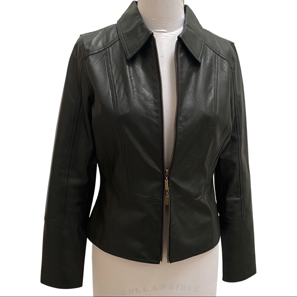 black leather full zip jacket w corset detailing size 6 Super soft NWOT - Picture 3 of 12